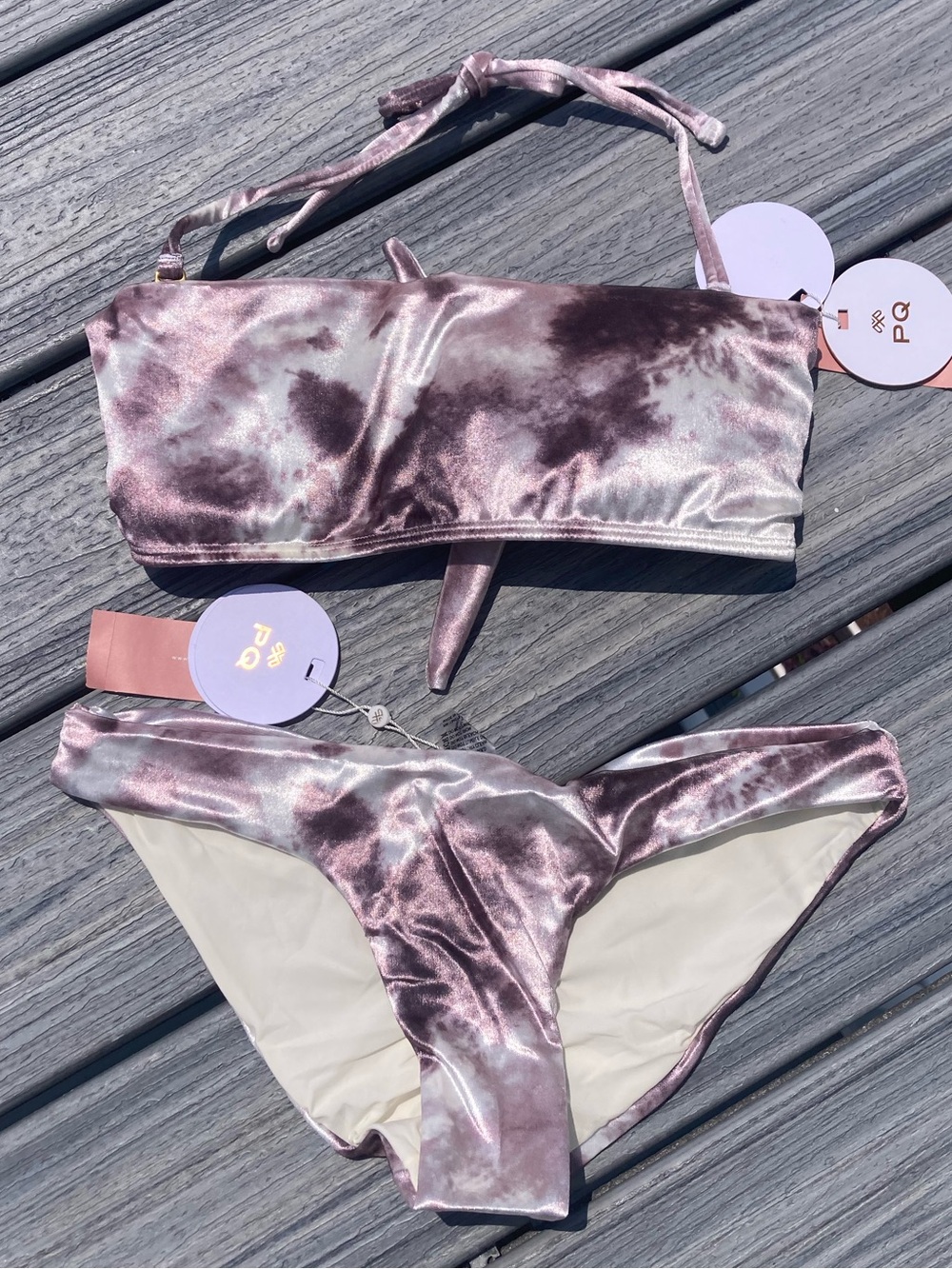 PQ SWIM Set - Tube Bandeau Bikini Top & Ruched Bottoms in Virgo Velour L/M